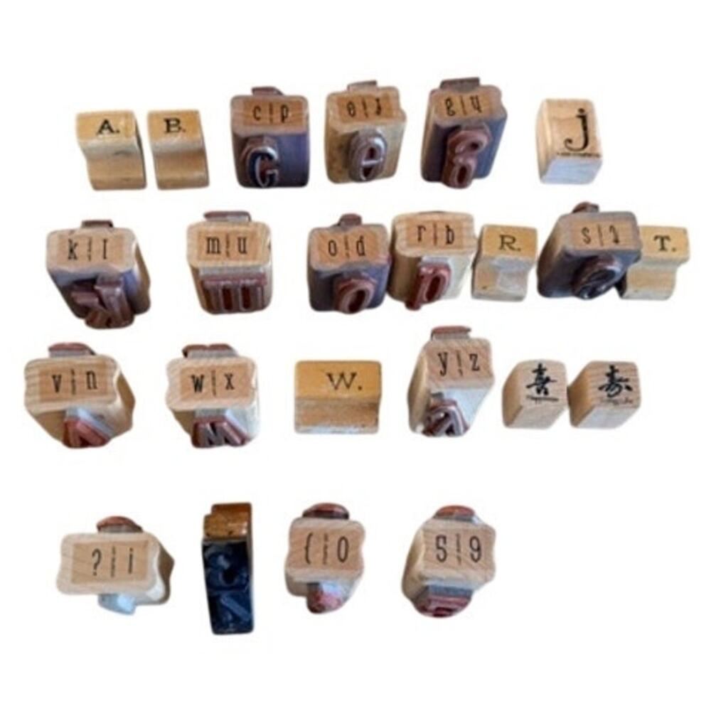 Wooden Rubber Stamp Lot 23 Pc Alphabet Numbers Symbols Crafts